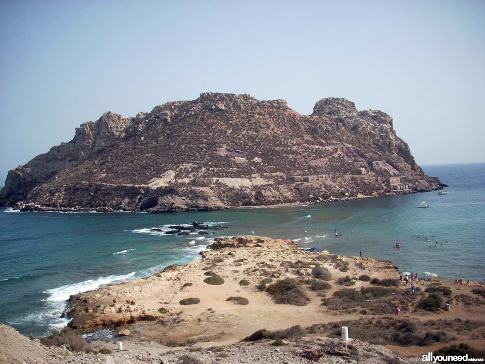 Amarilla Beach.Isla del Fraile in Águilas. Beaches of Murcia