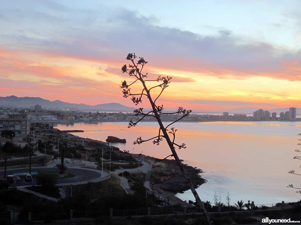 Sunset in La Manga del Mar Menor. Cabo de Palos Lighthouse