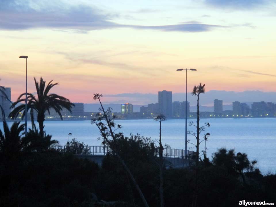 Sunset in La Manga del Mar Menor. Cabo de Palos Lighthouse