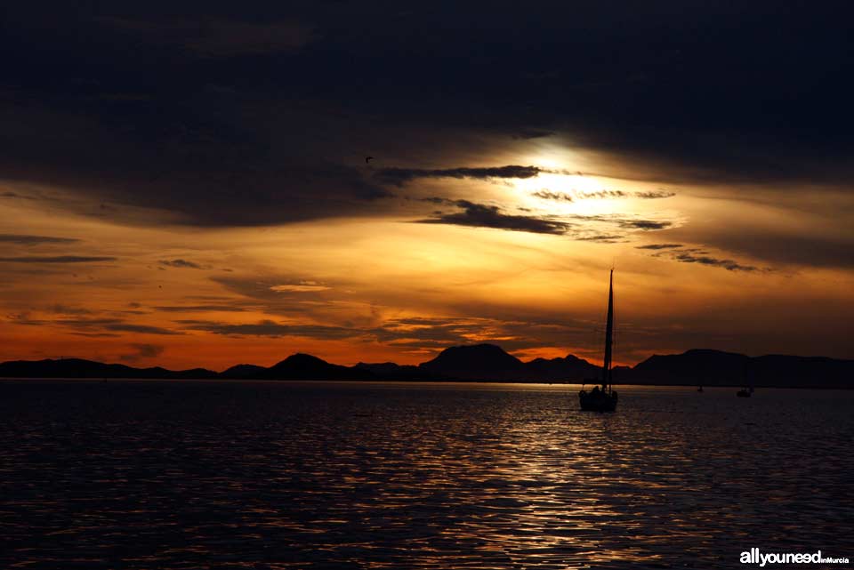 Sunset in La Manga del Mar Menor. Alemanes Beach