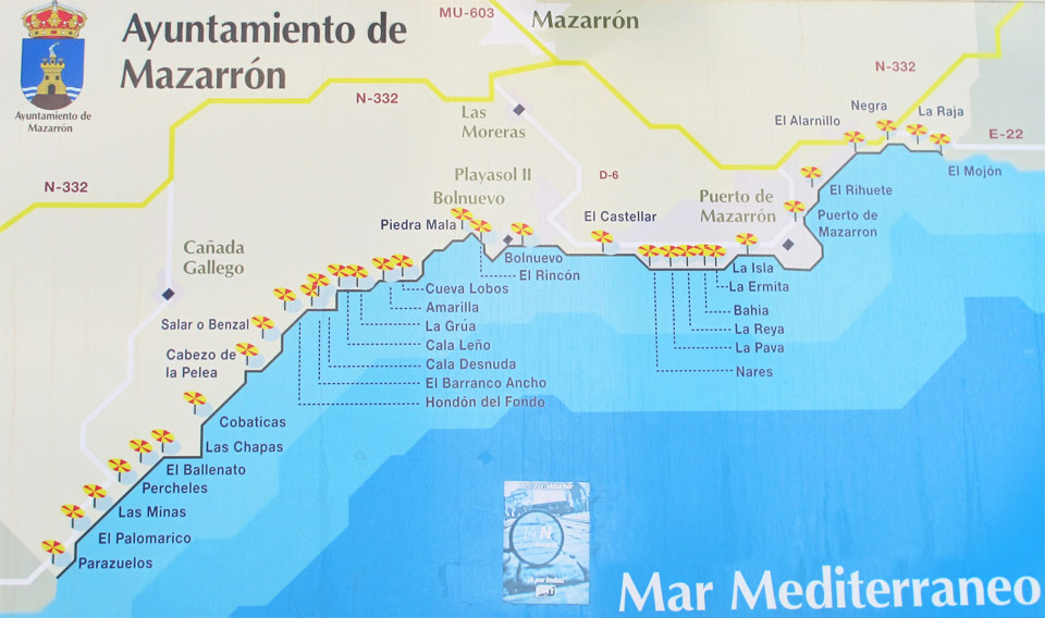 Playas de Mazarrón. Mapa playas