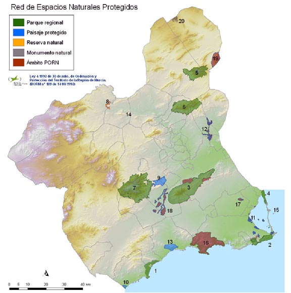 Red de Espacios Naturales Protegidos en la Región de Murcia