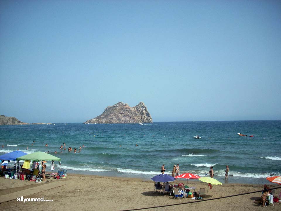 Hornillo Beach in Aguilas. Fraile island