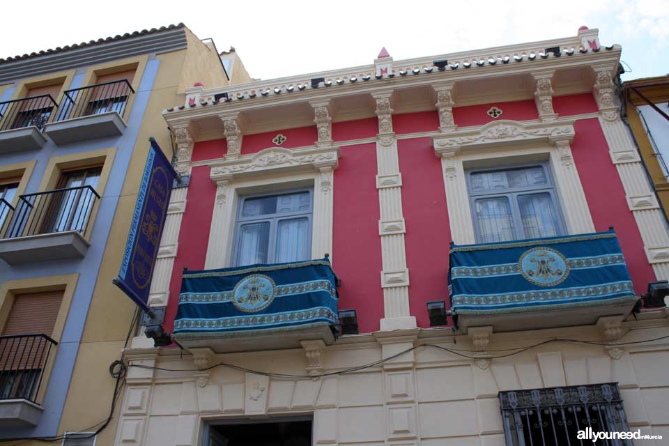 Caryatids House. Blue Float Embroidery Museum in Lorca