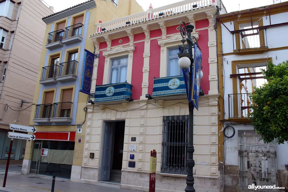 Caryatids House. Blue Float Embroidery Museum in Lorca