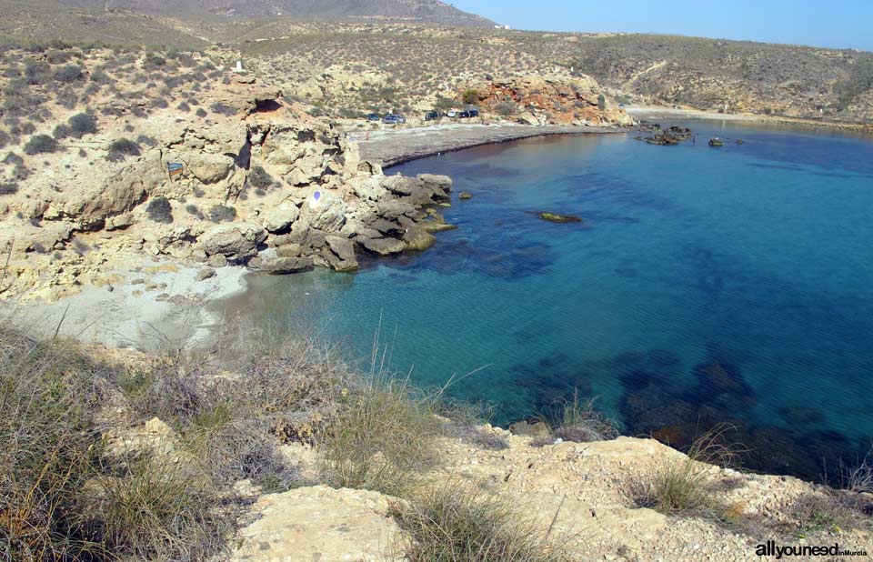 Cala Desnuda, Cala leño y Playa de la Grúa. Playa nudista en Mazarrón