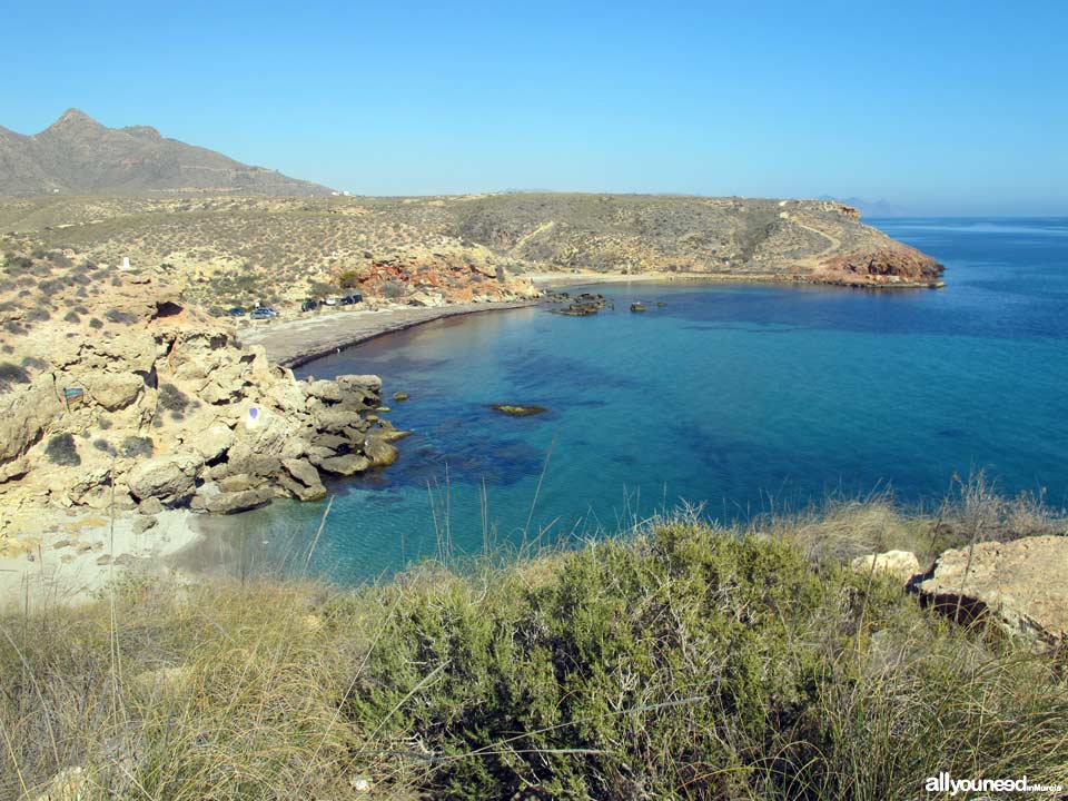 Cala Desnuda, Cala leño y Playa de la Grúa. Playa nudista en Mazarrón