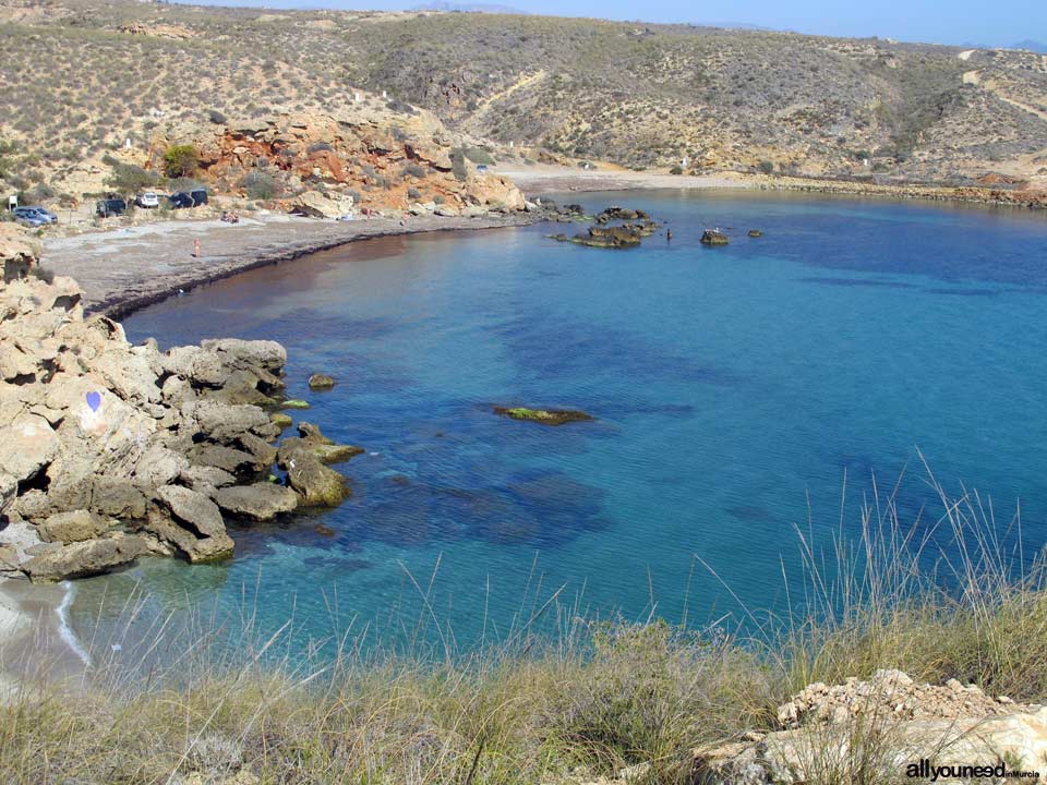 Cala Desnuda, Cala leño y Playa de la Grúa. Playa nudista de Mazarrón