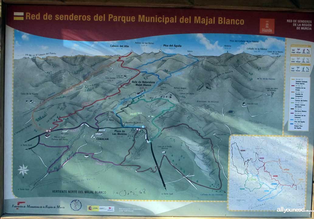 Punto de Información del Majal Blanco. Mapa Senderos. Parque Regional El Valle y Carrascoy en Murcia