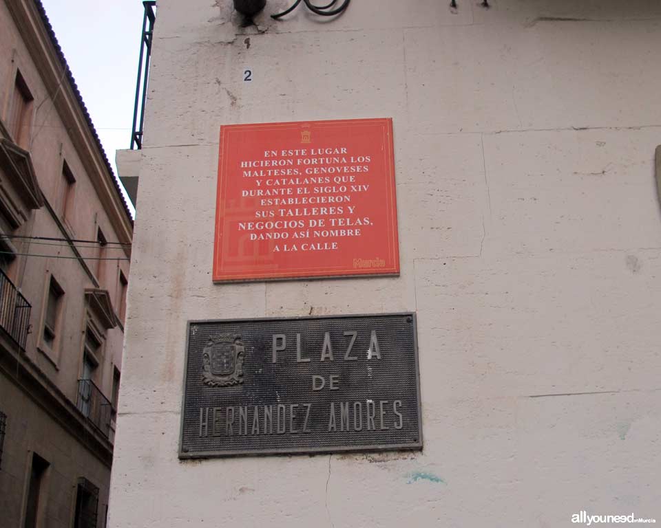 Plaza Hernández de Amores, -Plaza de la Cruz- next to Cathedral of Murcia. Cool stuff in Murcia. Metal Plates Describing Historical Events